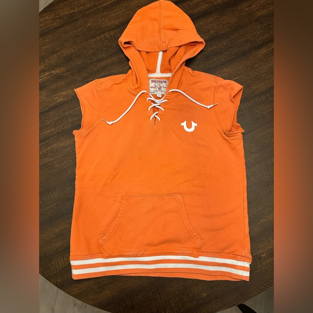 TRUE RELIGION MEN'S LACE UP SLEEVELESS HOODIE 100% COTTON #29100-00 SIZE XL - Picture 3 of 11